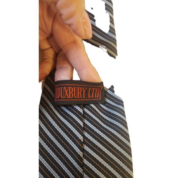 Duxbury Ltd Mens Neck Tie Black‎ Gray Repp Striped 100% Polyester Made in USA - Picture 6 of 12